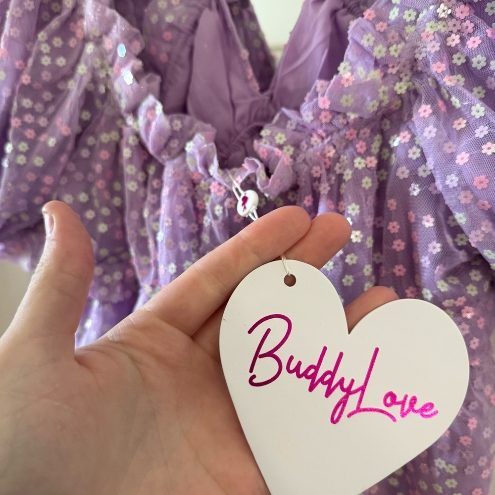 BuddyLove “Jac Puff” Lavender Sequin Floral Dress – Size Medium (NWT) - Picture 5 of 7